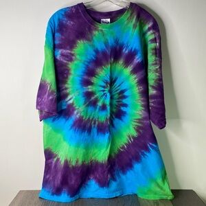 Vtg Gildan Men’s 2XL Short Sleeve Tie-Dye Tee in Blue, Green & Purple - 1381